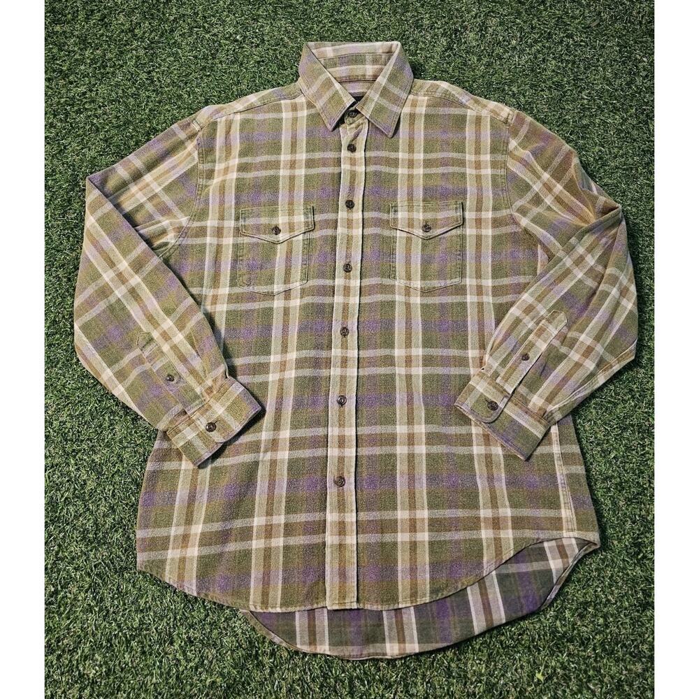 Acorn by Bob Goldfeder Mens L Button Up Flannel Shirt Plaid Grunge Colorful